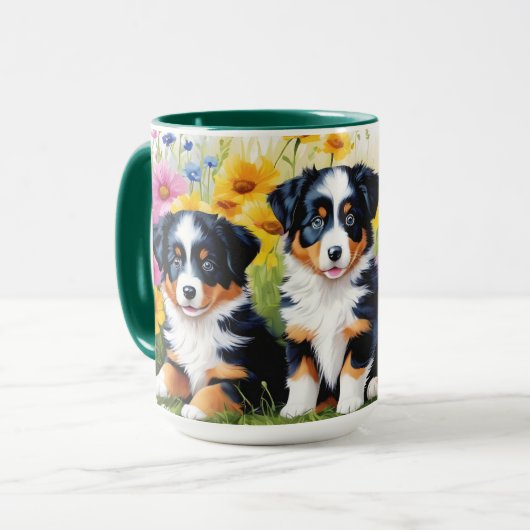 Australian Shepherd Puppy Mok (Voorkant links)