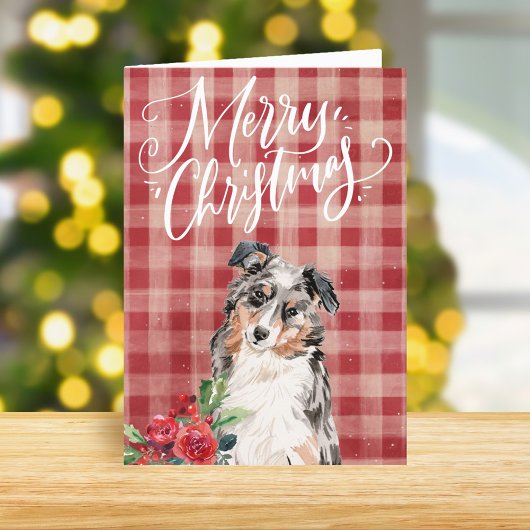 Australian Shepherd Red Plaid Kerstmis Feestdagen Kaart