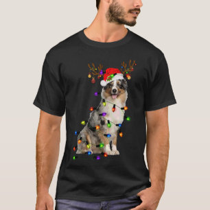 Australian Shepherd Reindeer Kerstlights Funn T-shirt