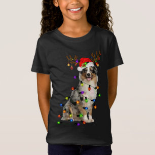 Australian Shepherd Reindeer Kerstlights Funn T-shirt