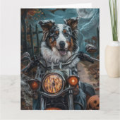 Australian Shepherd Riding Motorcycle Halloween Kaart (Voorkant)