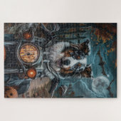 Australian Shepherd Riding Motorcycle Halloween Legpuzzel (Horizontaal)
