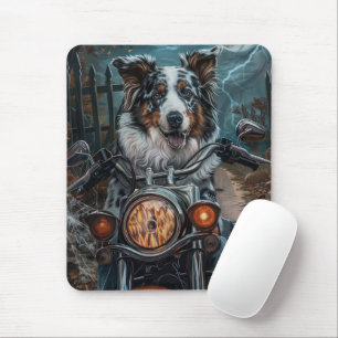 Australian Shepherd Riding Motorcycle Halloween Muismat