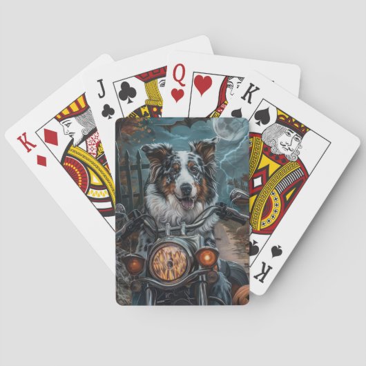 Australian Shepherd Riding Motorcycle Halloween Pokerkaarten (Achterkant)