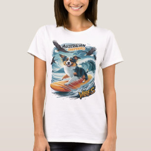 Australian Shepherd Riding the Crest Surfen T-shirt