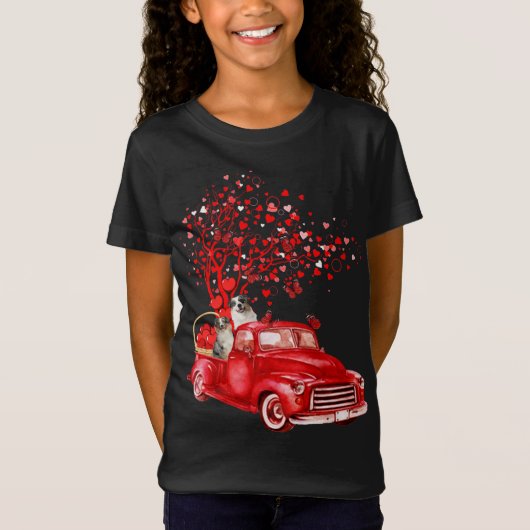 Australian Shepherd Riding Truck Valentijn Butterf T-shirt (Voorkant)