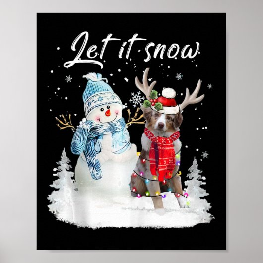 Australian Shepherd Santa Dog Kerstmis Snowman Xm Poster (Voorkant)
