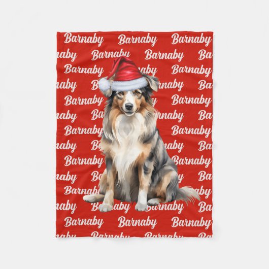 Australian Shepherd Santa Dog's met naam Fleece Deken (Voorkant)