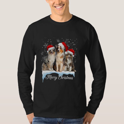 Australian Shepherd Santa Hat Merry Christmas T-shirt (Voorkant)