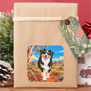 Australian Shepherd SAVOR THE JOURNEY Kunstprint Vierkante Sticker