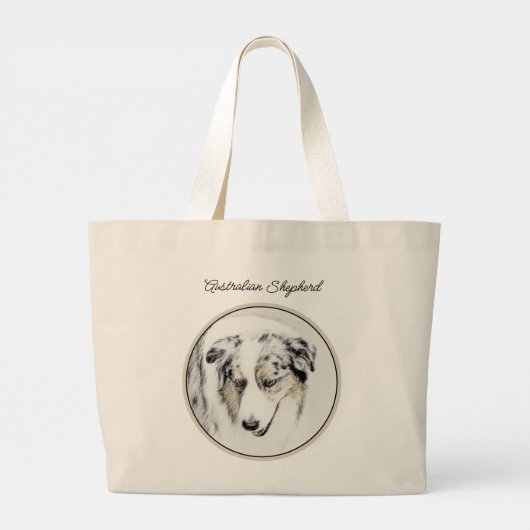 Australian Shepherd schilderij Blue Merle Dog Art Grote Tote Bag (Achterkant)