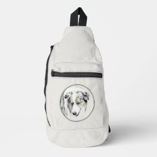Australian Shepherd schilderij Blue Merle Dog Art Sling Bag