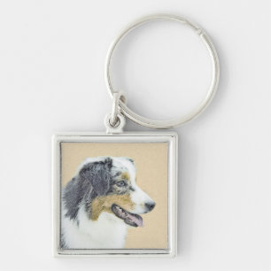 Australian Shepherd Schilderij - Originele Honden  Sleutelhanger