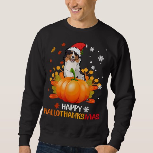 Australian Shepherd Shirten, Happy Hallothanksmas Trui (Voorkant)