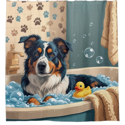 Australian Shepherd Sloppy Sleepy Schattige Funny Douchegordijn (Voorkant)