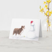 Australian Shepherd & Snowman Dog Art Groetwagen Kaart (Gele Bloem)