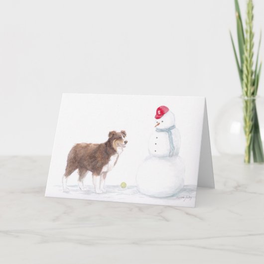 Australian Shepherd & Snowman Dog Art Groetwagen Kaart (Voorkant)