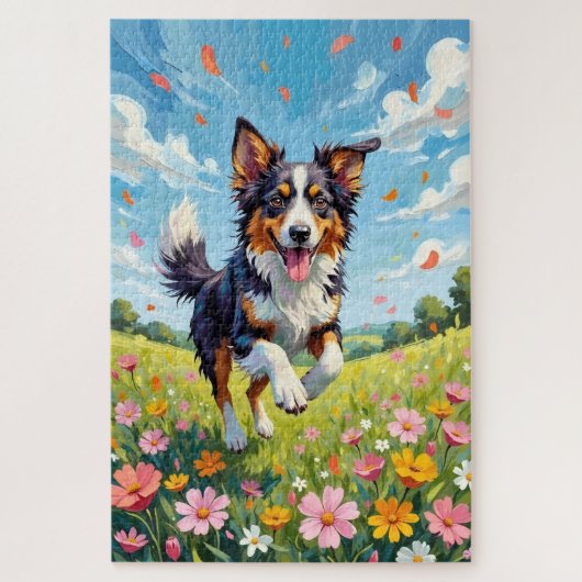Australian Shepherd Spring Wildflower Dog Legpuzzel (Verticaal)