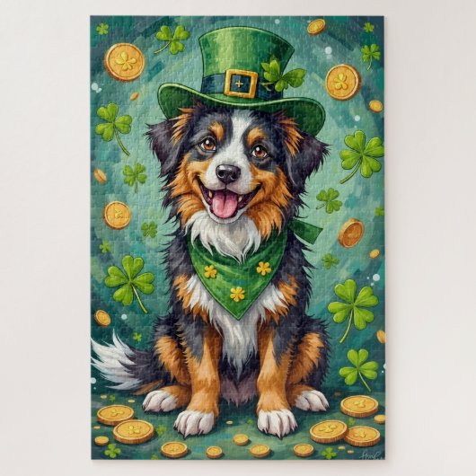 Australian Shepherd St. Patrick's Day GeluksHond Legpuzzel (Verticaal)