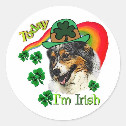 Australian Shepherd St Patricks Ronde Sticker (Voorkant)