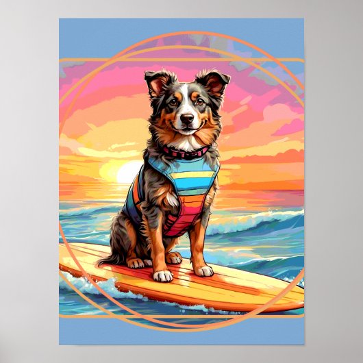 Australian Shepherd surft Poster (Voorkant)