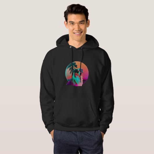 Australian Shepherd Synthwave 80s Retrowave Aesthe Hoodie (Voorkant volledig)