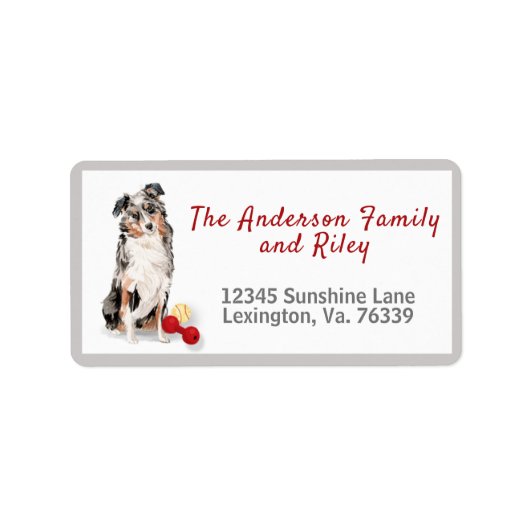 Australian Shepherd & Toys Family Return Address Etiket (Voorkant)