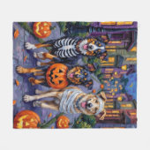 Australian Shepherd Trick-or-Treating met Hallowee Fleece Deken (Voorkant (Horizontaal))