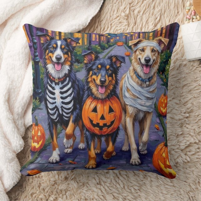 Australian Shepherd Trick-or-Treating met Hallowee Kussen (Deken)
