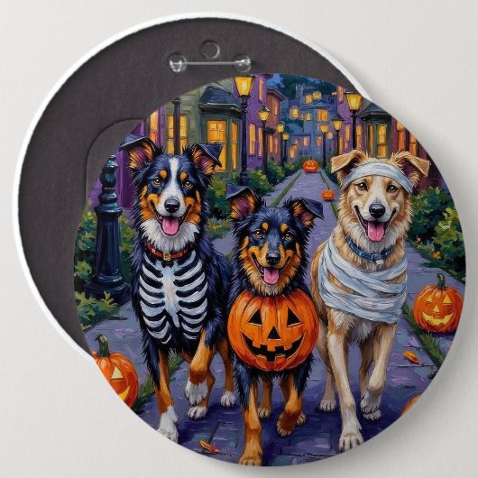 Australian Shepherd Trick-or-Treating met Hallowee Ronde Button 6,0 Cm (Voorkant /achterkant)