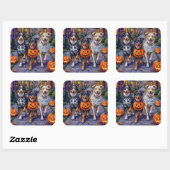 Australian Shepherd Trick-or-Treating met Hallowee Vierkante Sticker (Vel)