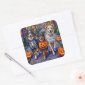 Australian Shepherd Trick-or-Treating met Hallowee Vierkante Sticker (Envelop)
