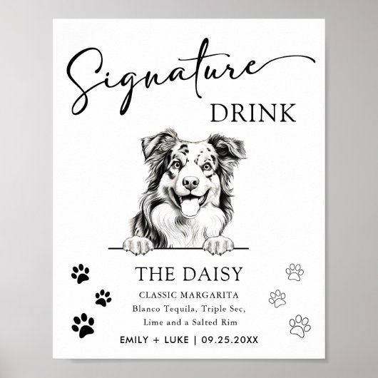Australian Shepherd Trouwhandtekening Drink Teken Poster (Voorkant)