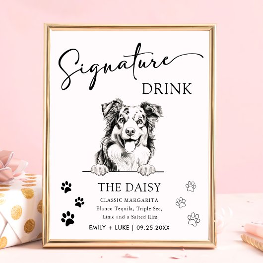 Australian Shepherd Trouwhandtekening Drink Teken Poster