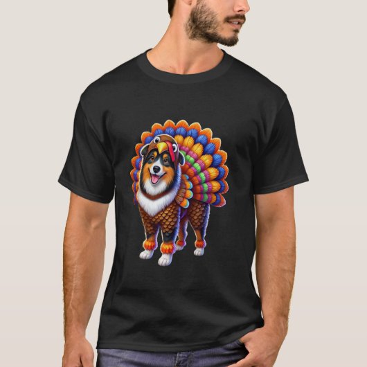 Australian Shepherd Turkey Funny Thanksgiving Anim T-shirt (Voorkant)