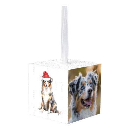 Australian Shepherd twee foto's van Kerstmis Decoratie (Achter hoekig)