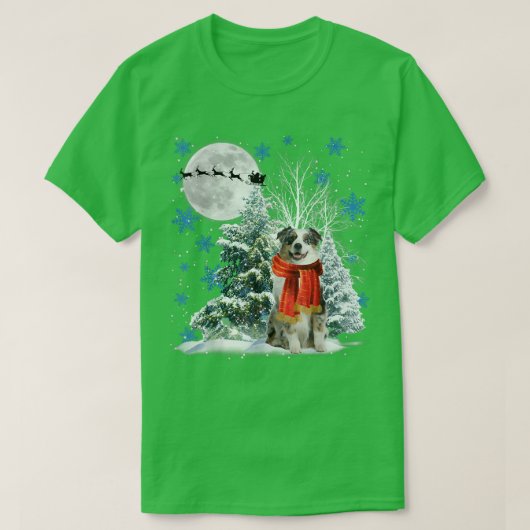 Australian Shepherd Under Moonlight Snow Christmas T-shirt (Design voorkant)