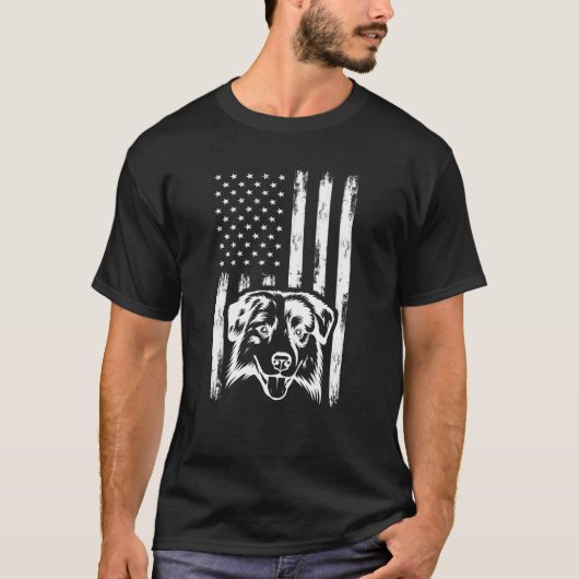 Australian Shepherd Usa American Flag Aussie Vint T-shirt (Voorkant)