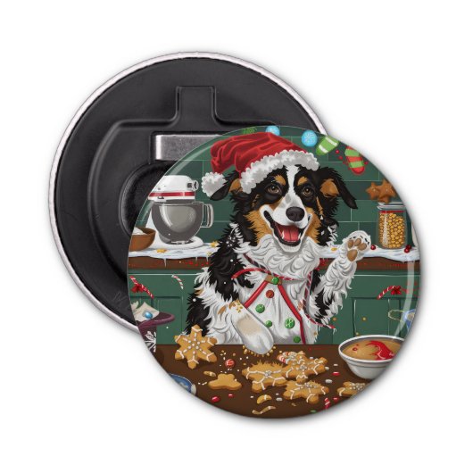 Australian Shepherd Vakantie Bakken Kerstmis Button Flesopener (Voorkant)