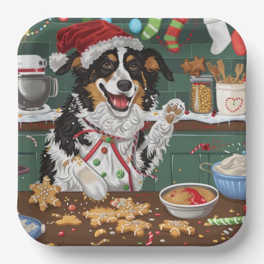 Australian Shepherd Vakantie Bakken Kerstmis Papieren Bordje (Voorkant)