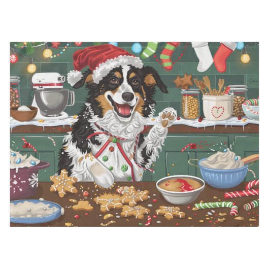 Australian Shepherd Vakantie Bakken Kerstmis Tafelkleed (Voorkant (Horizontaal))
