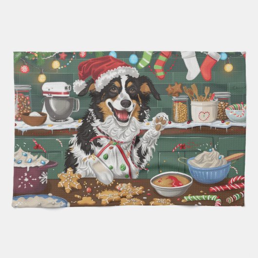Australian Shepherd Vakantie Bakken Kerstmis Theedoek (Horizontaal)