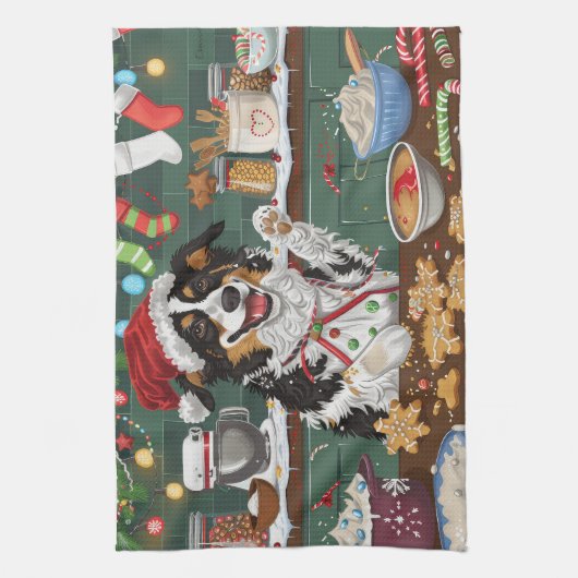 Australian Shepherd Vakantie Bakken Kerstmis Theedoek (Verticaal)