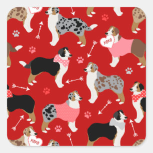 Australian Shepherd Valentijn Pattern Square Stick Vierkante Sticker