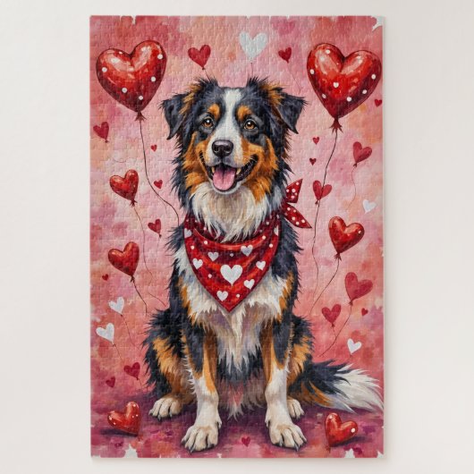 Australian Shepherd Valentine Dog Art with Hearts Legpuzzel (Verticaal)