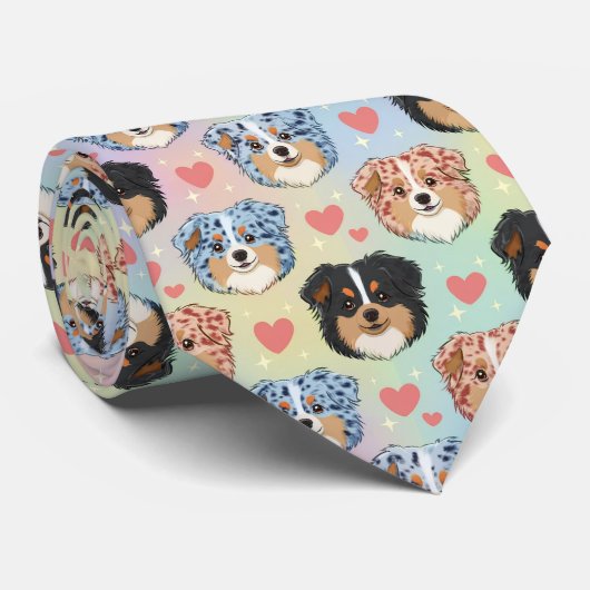 Australian Shepherd Valentine Hearts Pattern Dog Stropdas (Opgerold)