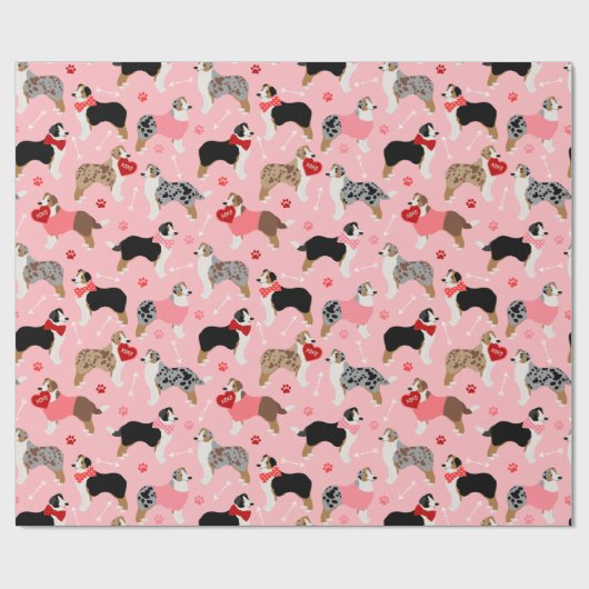 Australian Shepherd Valentine Pattern Cadeaupapier (Vlak)
