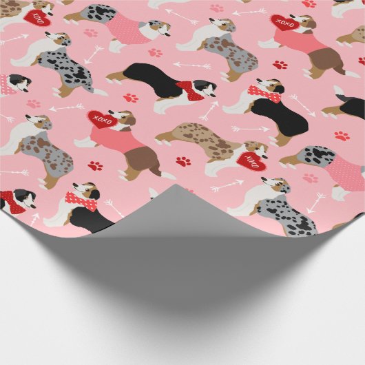 Australian Shepherd Valentine Pattern Cadeaupapier (Hoek)