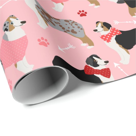 Australian Shepherd Valentine Pattern Cadeaupapier (Rol Hoek)