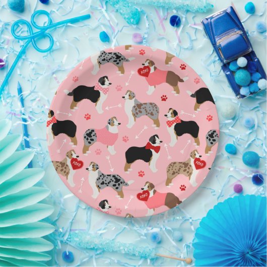 Australian Shepherd Valentine Pattern Papieren Bordje (Feest)